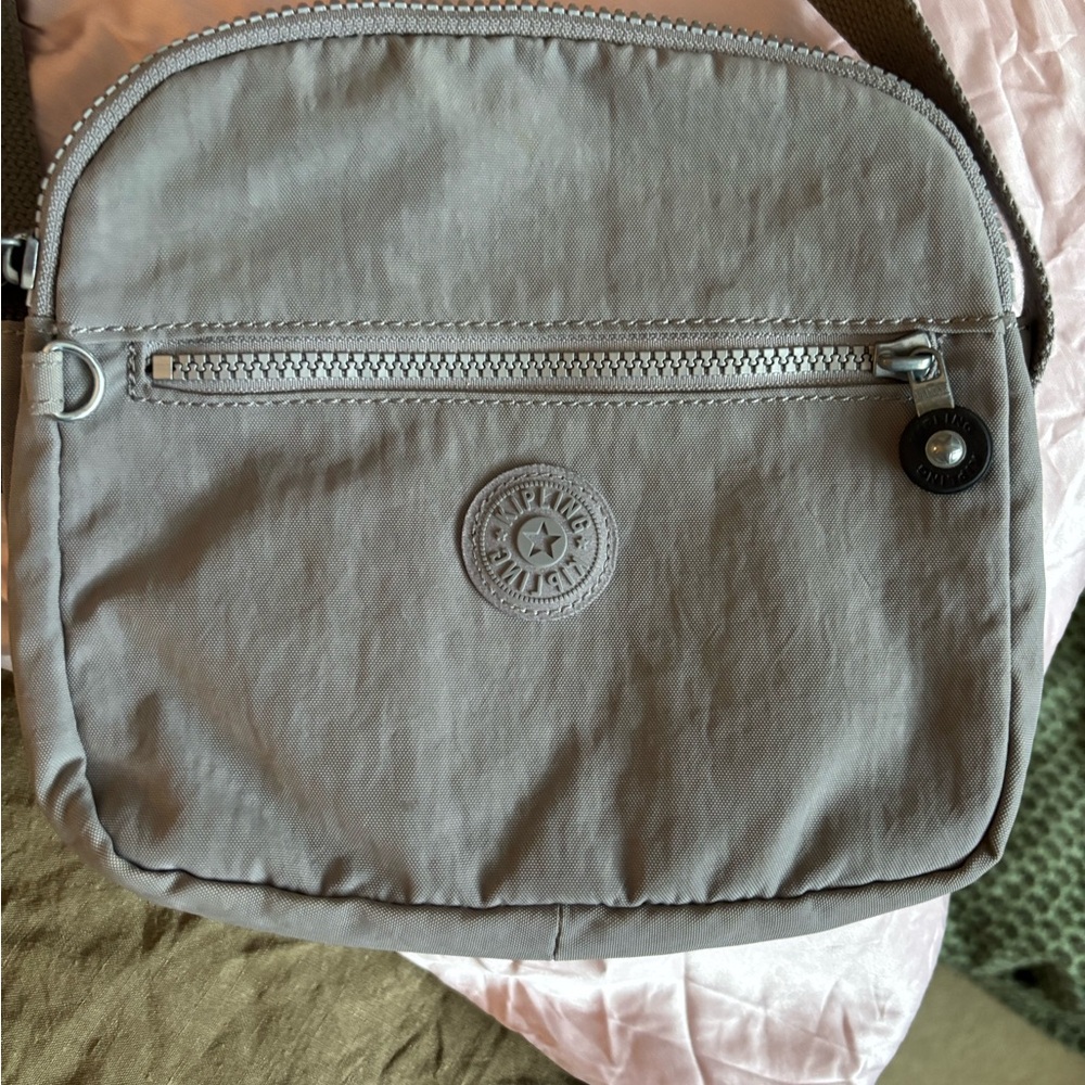 Kipling Light Gray Nylon Double zipper Pocket Small Crossbody Bag. zero marks.